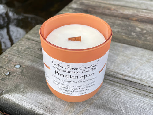 Pumpkin Spice Coco-Beeswax Aromatherapy Candle with Wooden Wick 8 oz