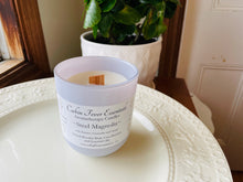 Load image into Gallery viewer, Steel Magnolia Coco-Beeswax Candle with Wooden Wick Scented with Essential Oils in Terra Glass Jar and Shiny Lid