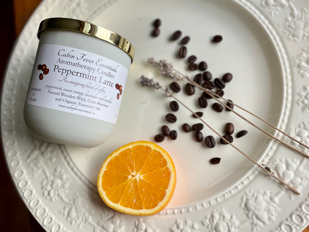 Terra Jar Collection Peppermint Latte 8 oz Coco-Beeswax, Wooden Wick, Aromatherapy Candle