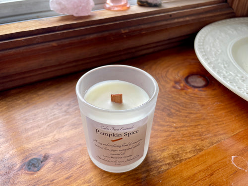 Coco-Beeswax Baby 4 oz Candles with a Wooden Wick. Scented with Essential Oils.
