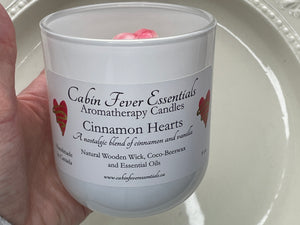 Cinnamon Hearts Coco-Beeswax Aromatherapy Candle with Wooden Wick 8 oz