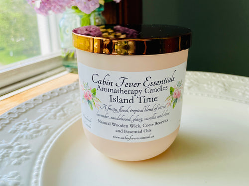 Island Time 8 oz Coco-Beeswax, Wooden Wick, Aromatherapy Candle