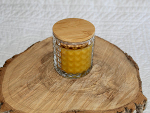 Pure Beeswax Candle in Luxury Textured Glass Jar With Wood Lid